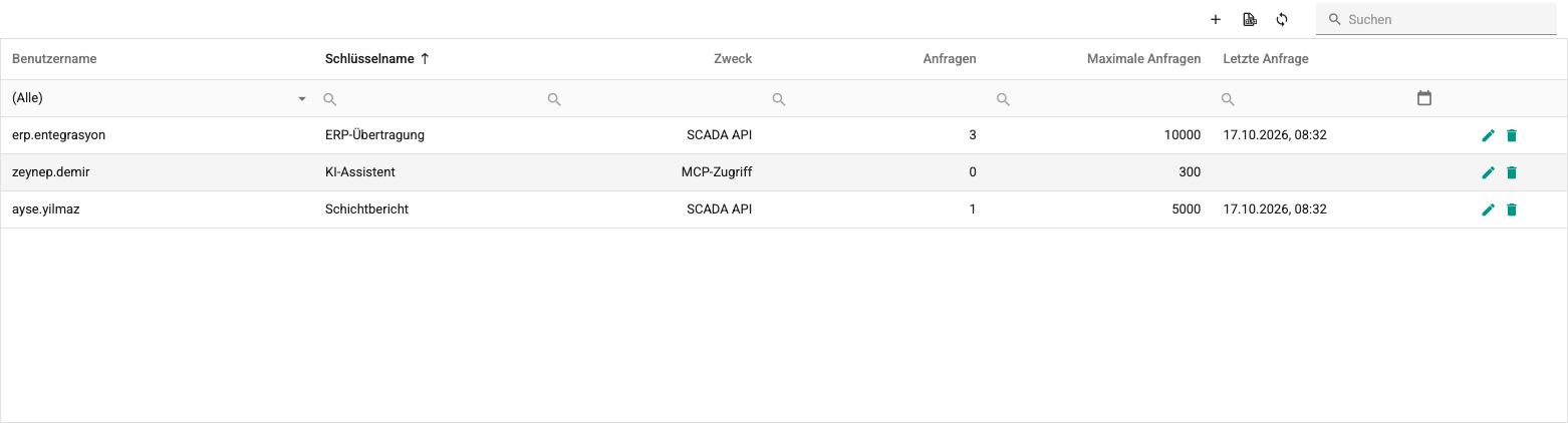 Bildschirm API-Schlüssel