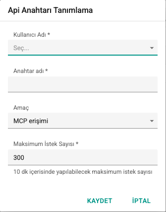 Anahtar ekleme ekran görüntüsü