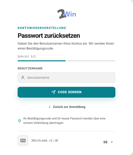 Formular „Passwort vergessen“, erster Schritt