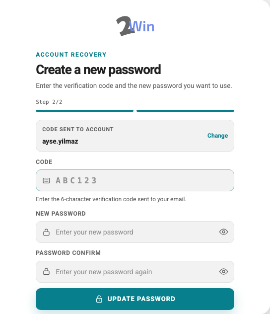 Forgot password form, second step