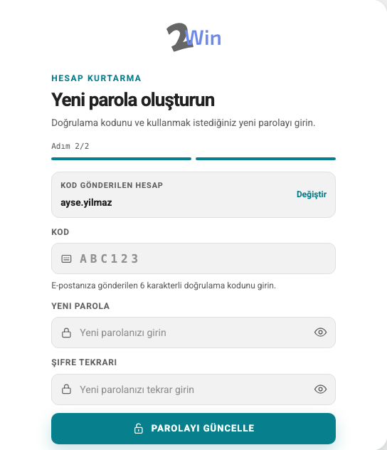 Şifremi Unuttum ekran görüntüsü
