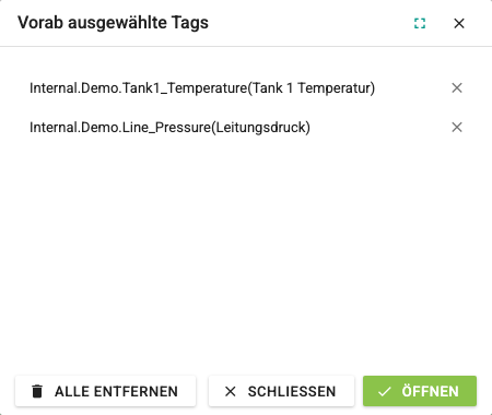 Fenster „Vorab ausgewählte Tags“