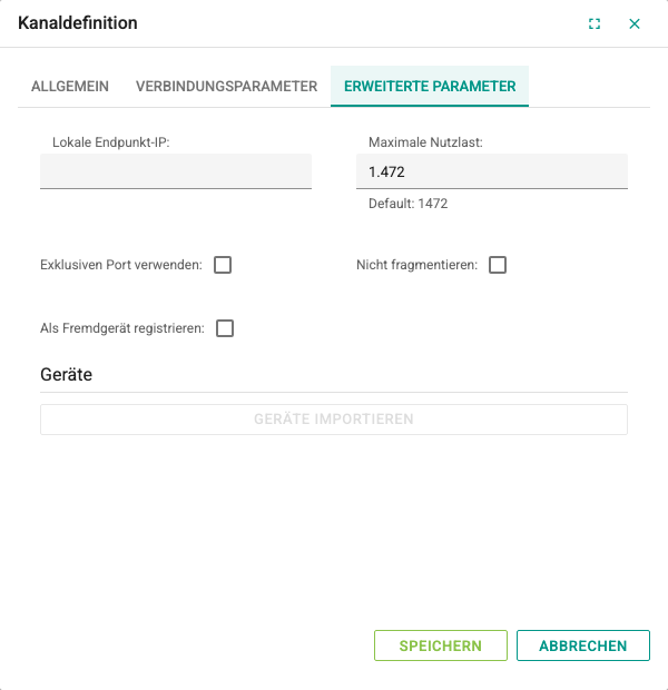 Registerkarte Erweiterte Parameter des BACnet-Kanals