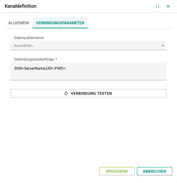 Registerkarte Verbindungsparameter des Datenbankkanals