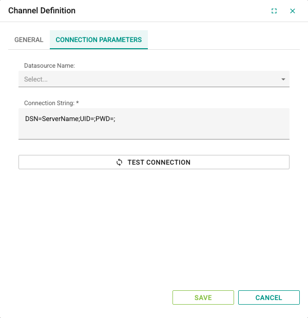 Connection Parameters tab of a database channel