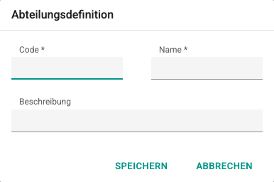 Bildschirm Abteilungsdefinitionen