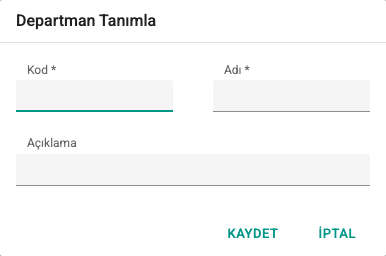 Departman Tanımlamaları ekran görüntüsü