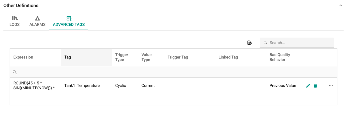 Advanced Tag Definition screen