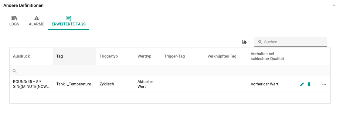 Bildschirm Erweiterte Tag-Definition