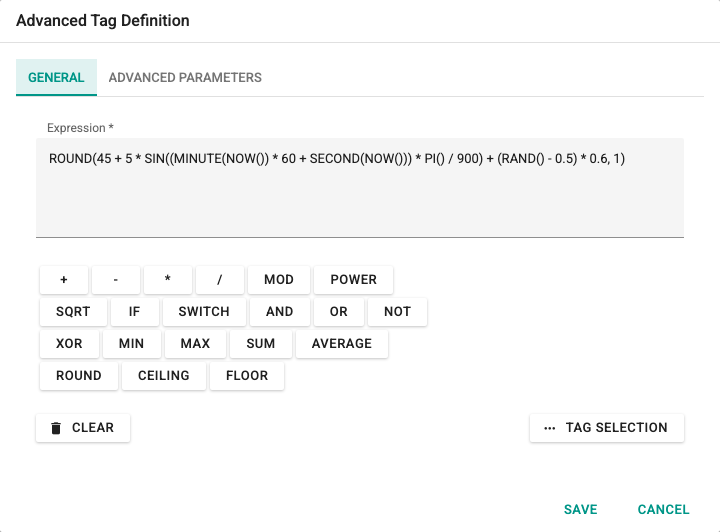 Advanced Tag Definition screen