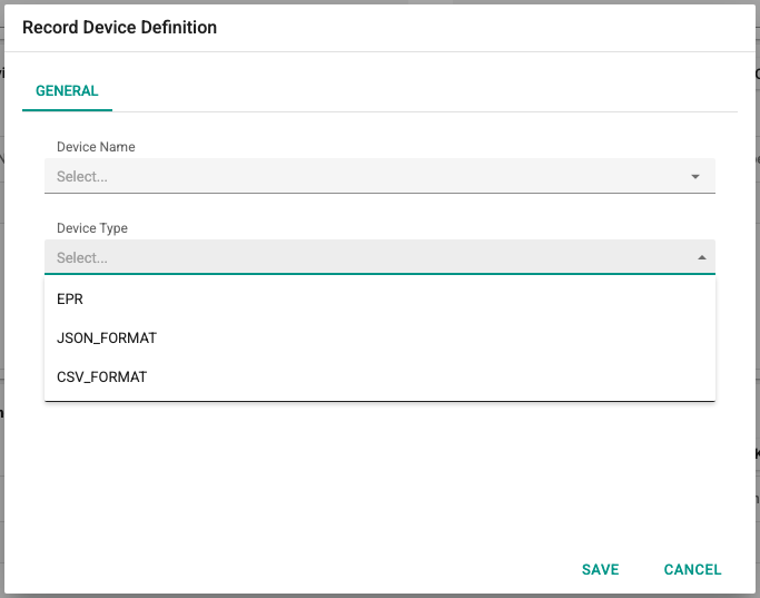 Device type list screen