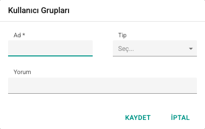 Kullanıcı grubu tanımları ekran görüntüsü