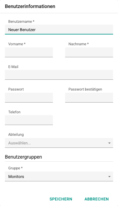 Bildschirm Neuen Benutzer anlegen