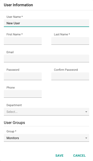 Defining a New User screenshot