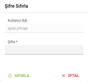Kullanıcı Şifre Değiştirme ekran görüntüsü