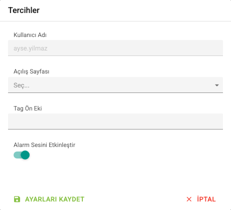 Kullanıcı tercihleri ekran görüntüsü