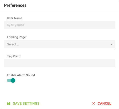 User preferences screenshot