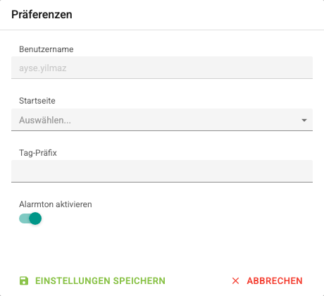 Bildschirm Benutzerpräferenzen