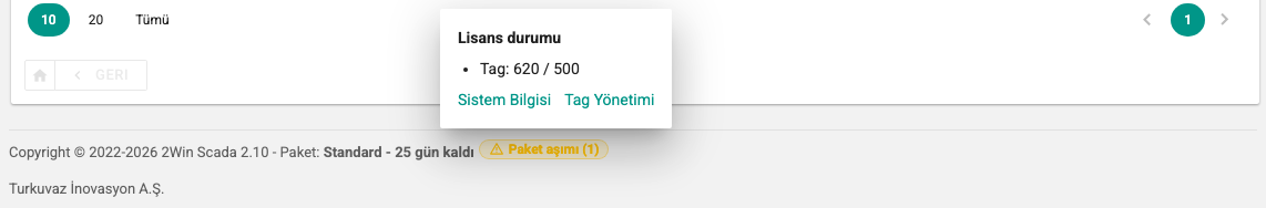 Lisans durumu penceresi ekran görüntüsü