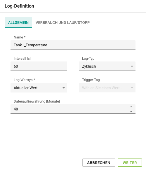 Bildschirm Fenster der Log-Definition