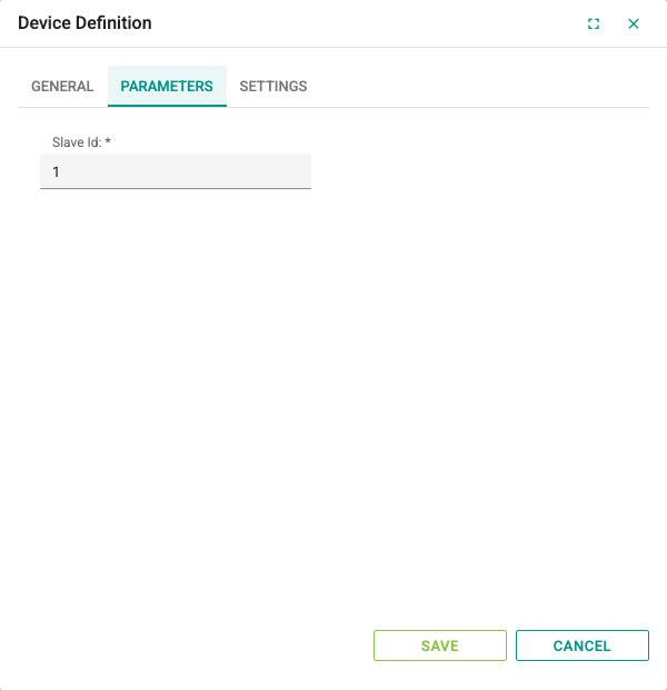Parameters tab of the device window