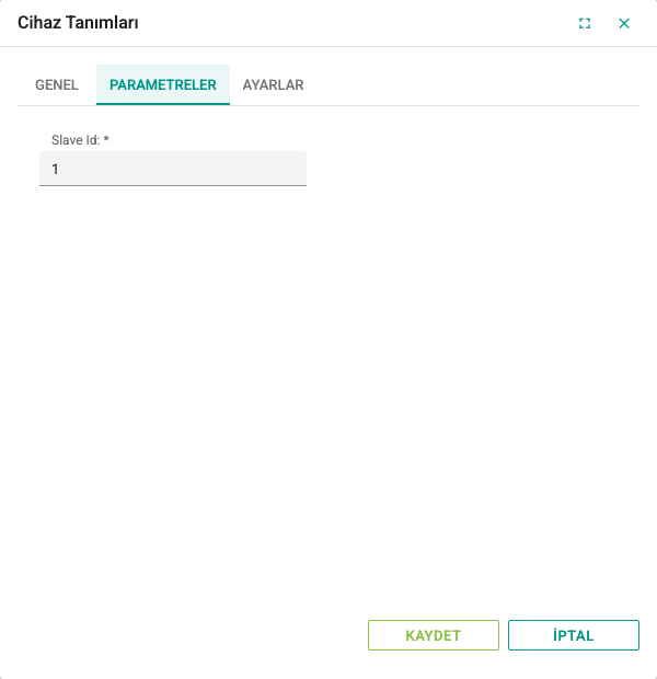 Cihaz penceresinin Parametreler sekmesi