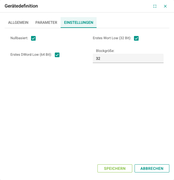 Registerkarte Einstellungen des Gerätefensters
