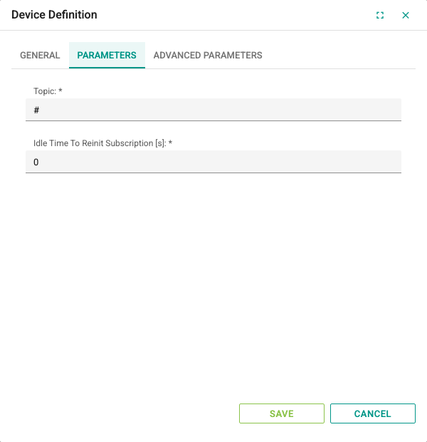 Parameters tab of an MQTT device