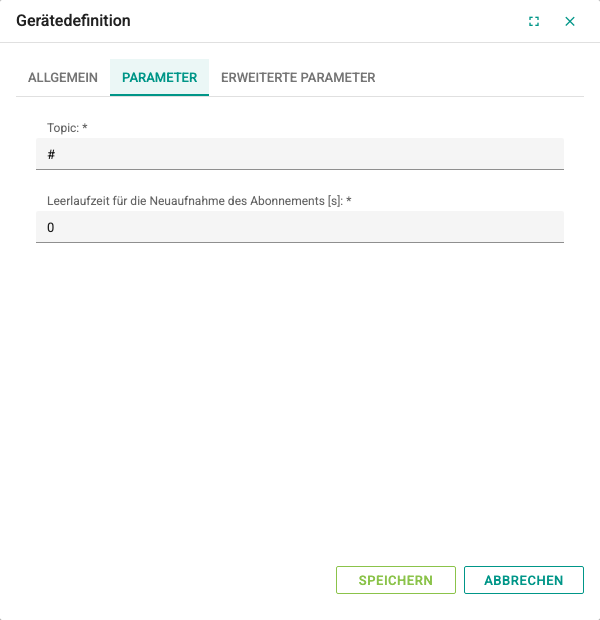 Registerkarte Parameter des MQTT-Geräts
