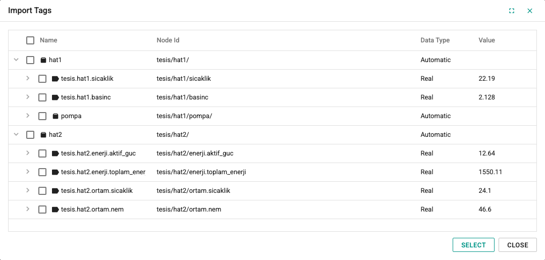 MQTT tag import window