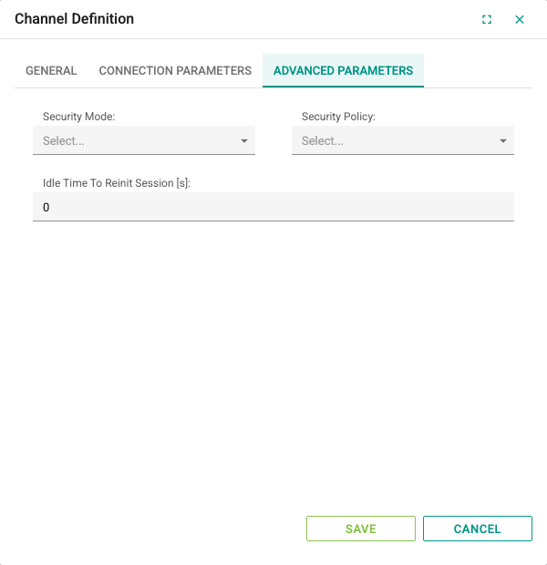 Advanced Parameters tab of an OPC UA channel