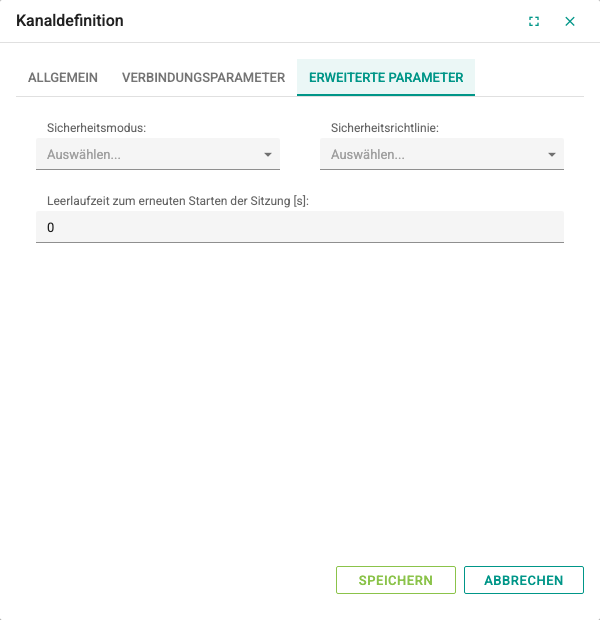 Registerkarte Erweiterte Parameter des OPC-UA-Kanals