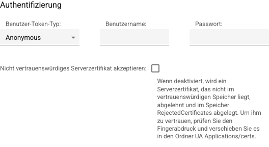 Gruppe Authentifizierung des OPC-UA-Kanals