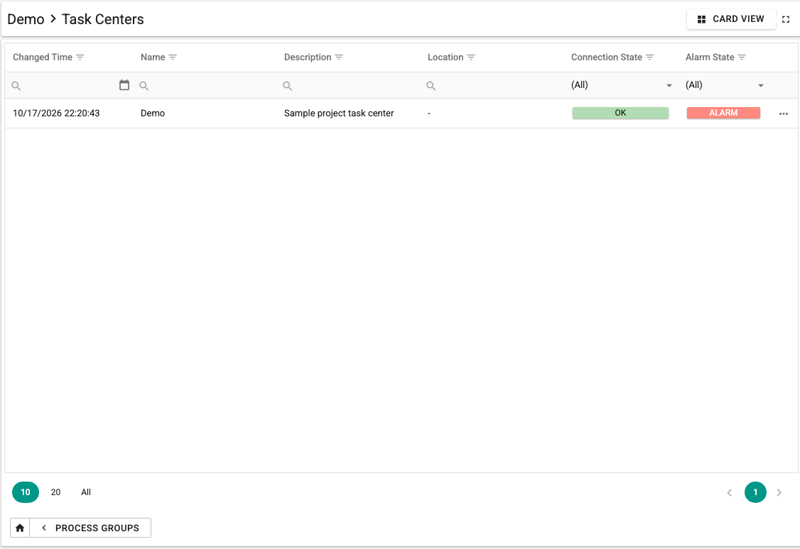 Task centers table view