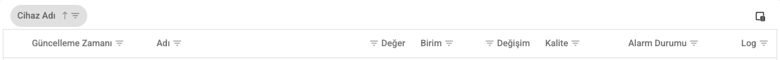 Tag(Değişken) tablo görünümü ekran görüntüsü