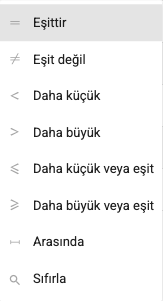 Tablo Satırlarını Filtreleme ekran görüntüsü