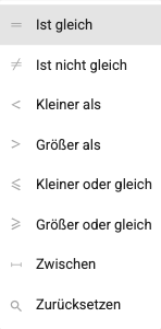 Filteroperatoren für ein Datumsfeld