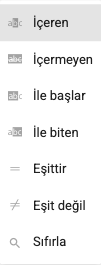 Tablo Satırlarını Filtreleme ekran görüntüsü