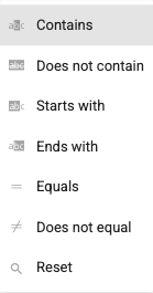 Filter operators for a text field