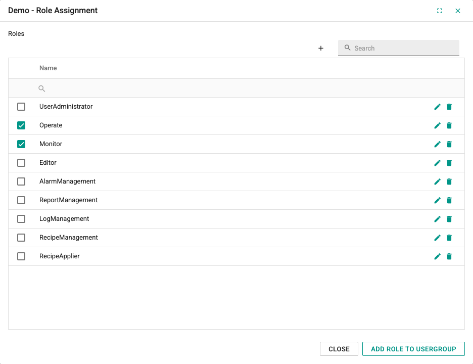 Adding roles screen