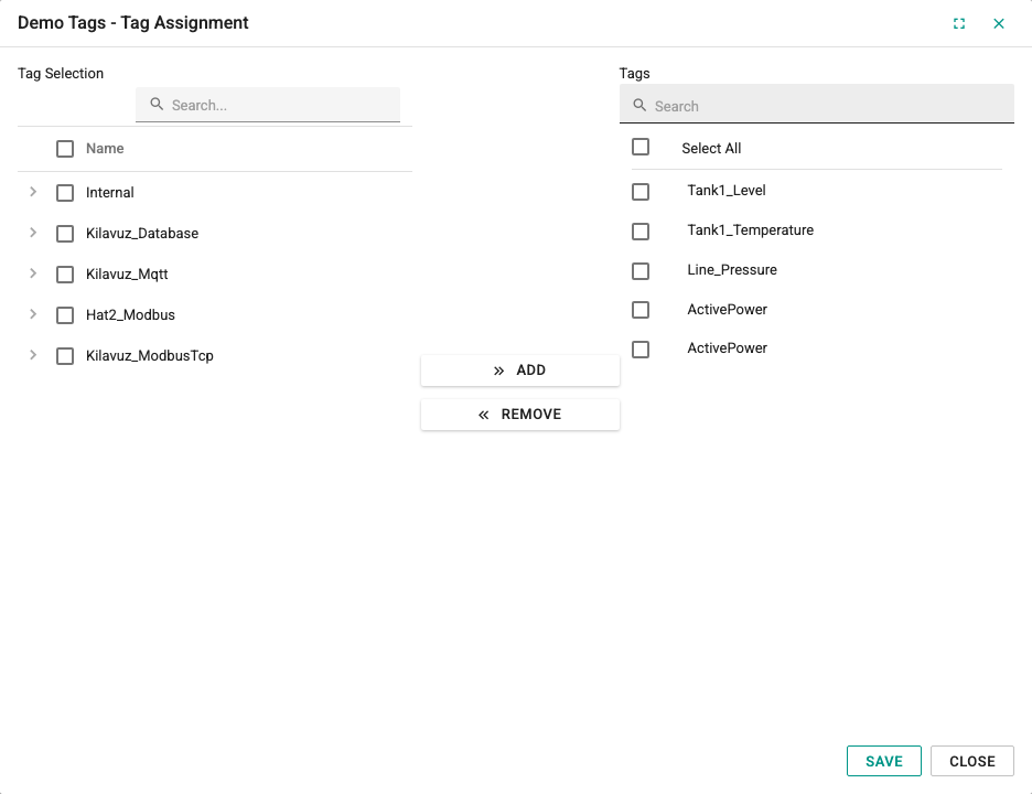 Adding tags screen