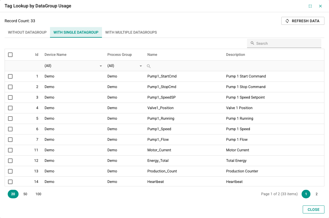 Tag lookup screen