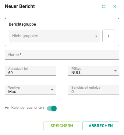Fenster zum Anlegen eines Berichts