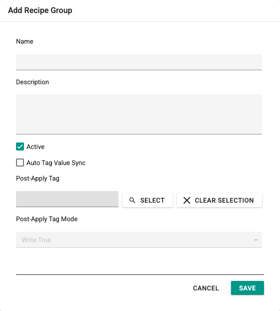 Add Recipe Group screen