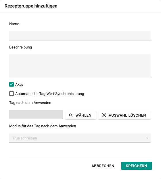 Bildschirm Rezeptgruppe hinzufügen