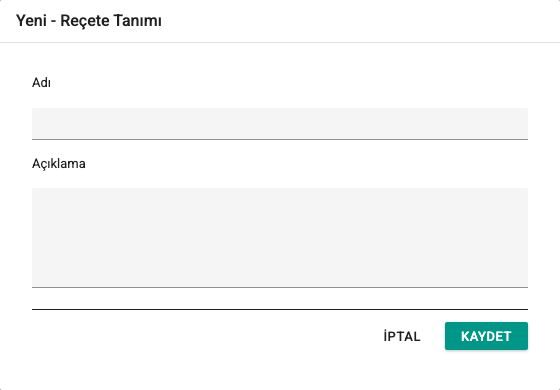 Reçete Tanımı ekran görüntüsü