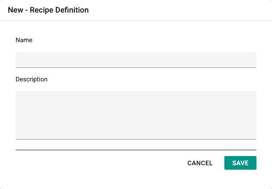 Recipe Definition screen
