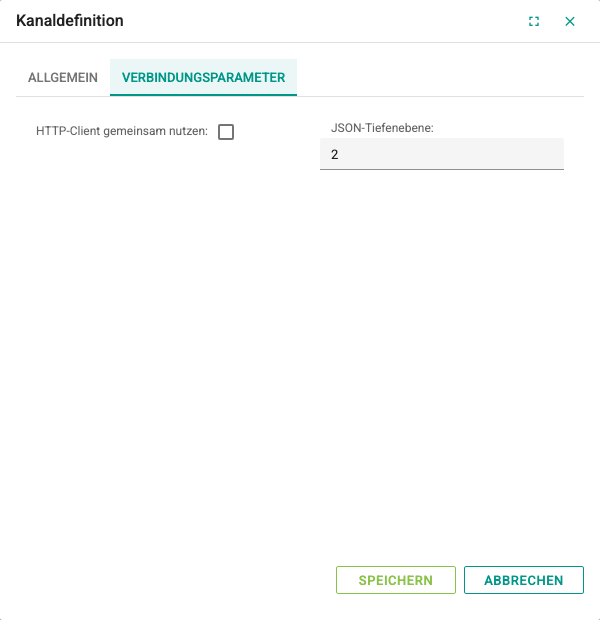 Kanaldefinition, Registerkarte Verbindungsparameter