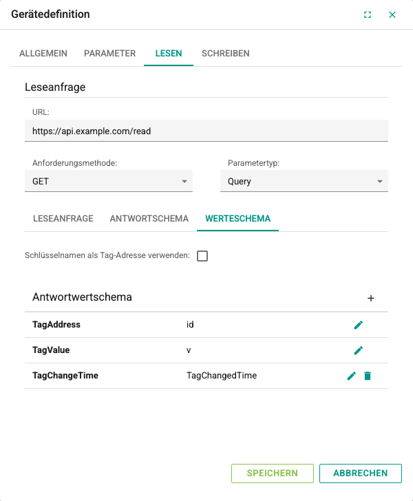 Registerkarte Werteschema
