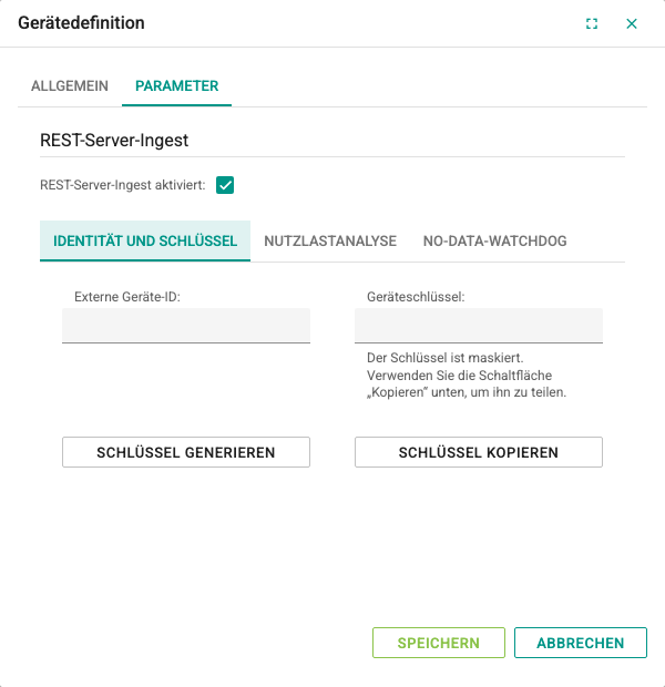 Registerkarte Identität und Schlüssel